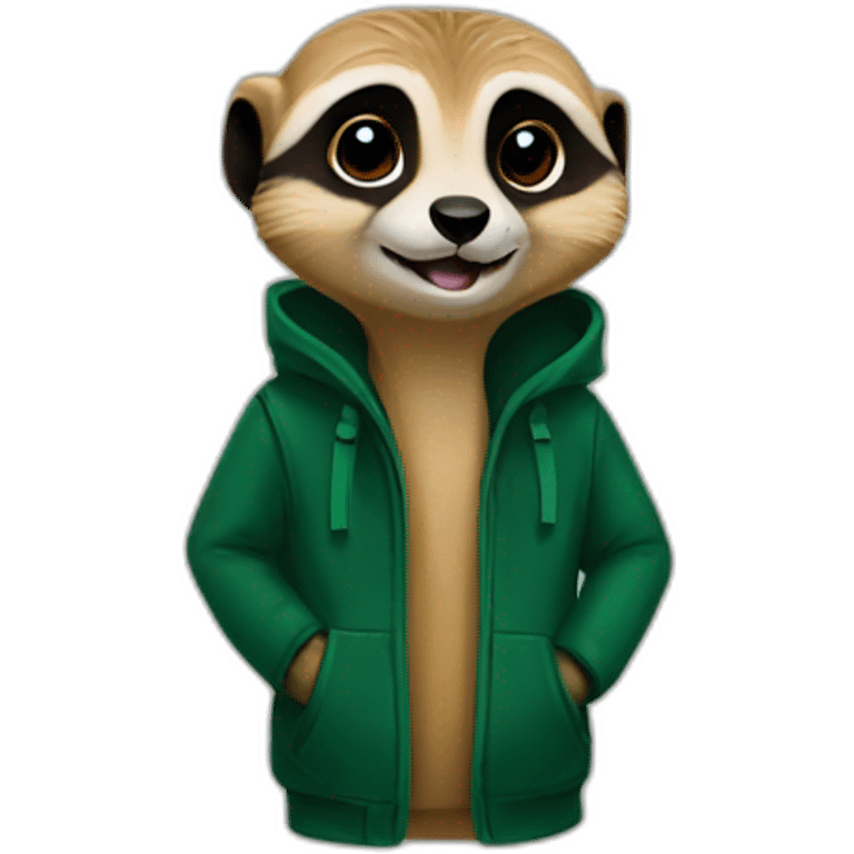 meerkat holding a dark green sleeveless jacket emoji