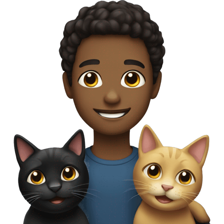 smiling boy with two black cats emoji