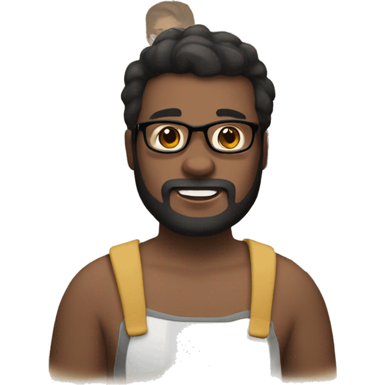 A black-haired fat guy with brown eyes and with glasses and a beard emoji