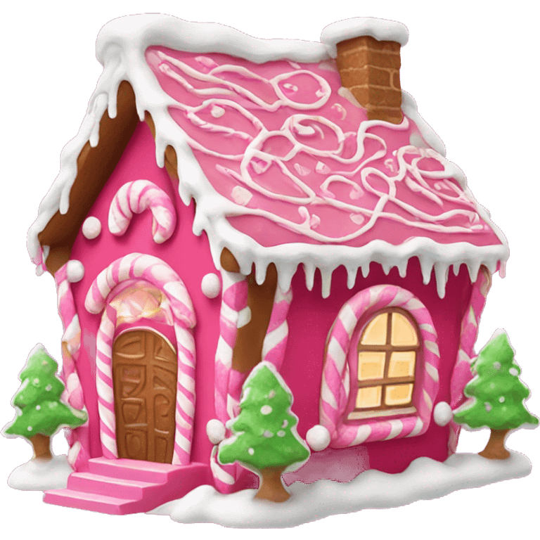 Vibrant pink gingerbread house emoji