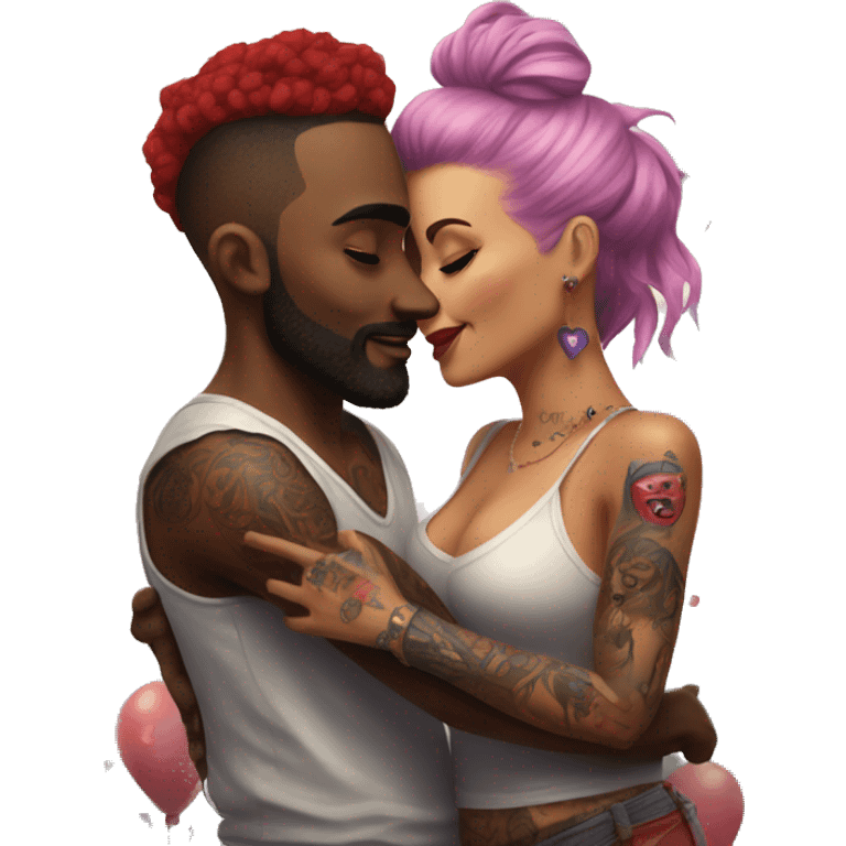 Romantic carnival date for beautiful tattooed couple emoji