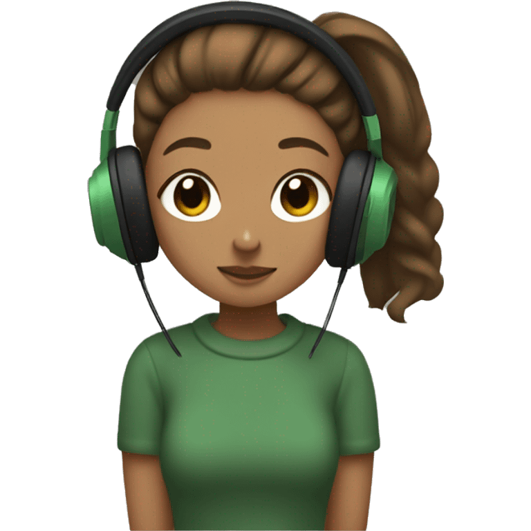 lofi girl with green sweater, brown ponytail and black headphones  emoji