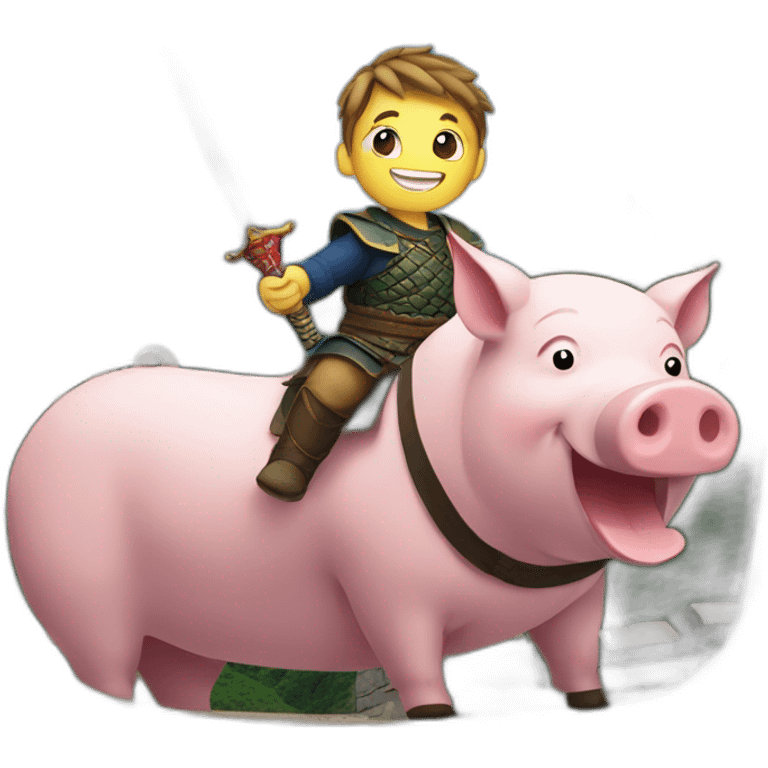 A boy with a sword rides a pig on the Great Wall emoji