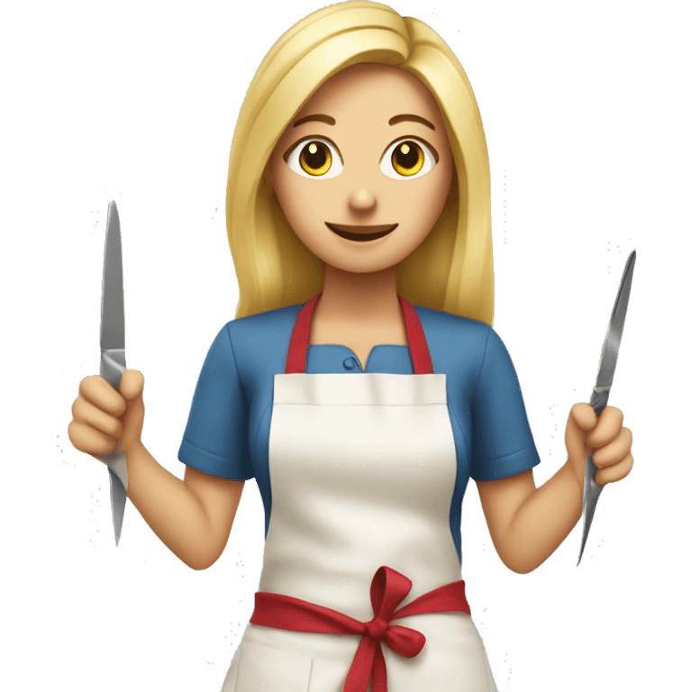 blonde girl with scissors in an apron emoji