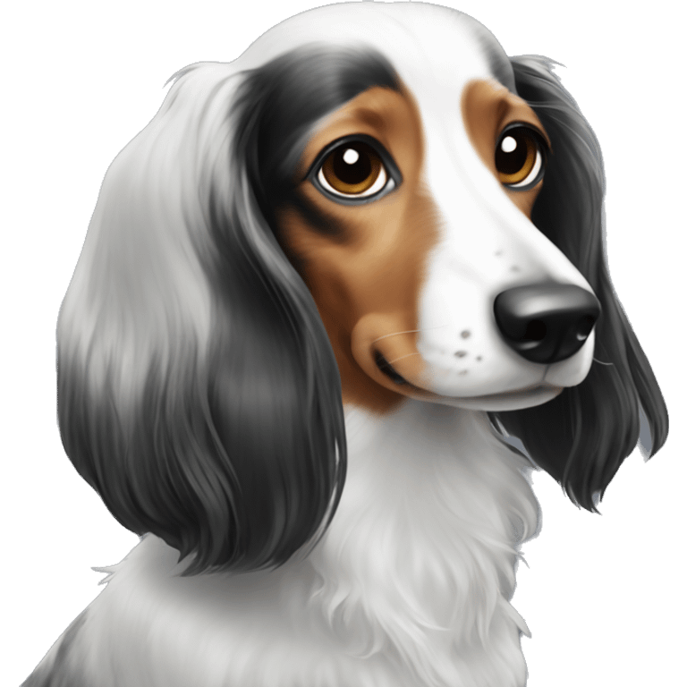 Long-haired black and white dachshund emoji