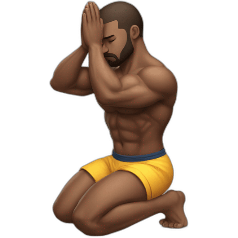 Extremely buff man praying on his knees emoji