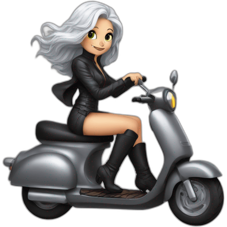 sexy gray-haired witch on a scooter animal print emoji