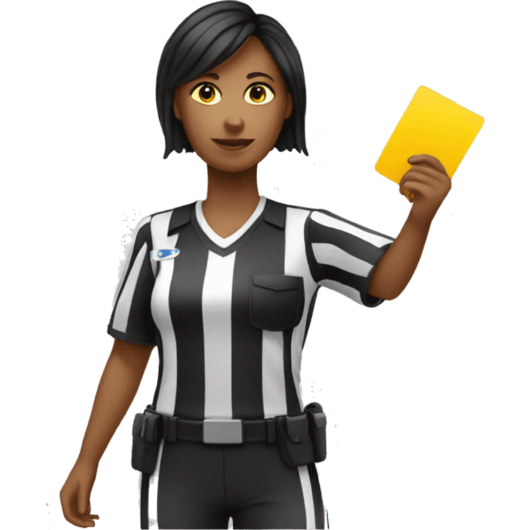 female referee holding yellow card emoji