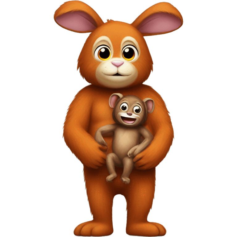 bunny holds an orangutan peluche emoji