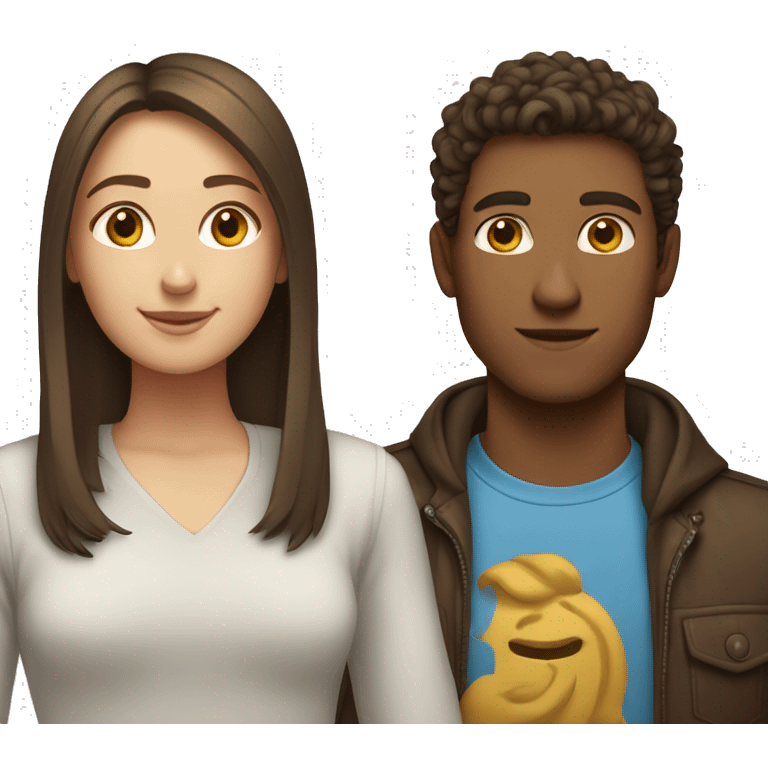 Girl with long straight brown hair next to guy guy with short curly brown hair emoji