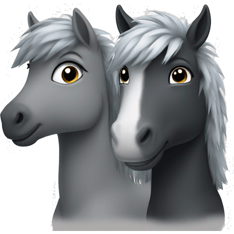 Two black and grey fluffy ponies emoji