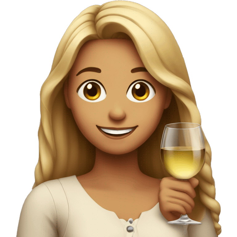 smiling girl with wine emoji