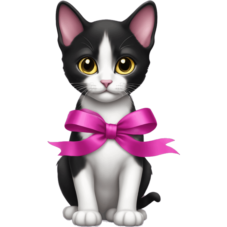 Full body Tuxedo kitten with a magenta ribbon Hazel eyes emoji