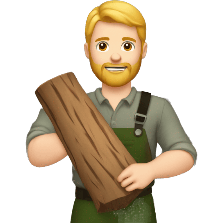 young white man lumberjack with beard blond hair chopping firewood emoji