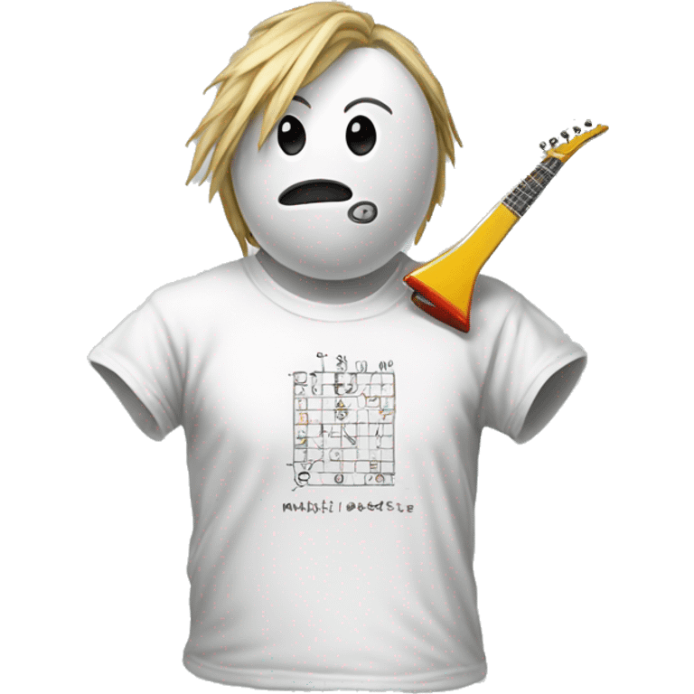 White t-shirt that says Math Rockers in scrbble looking letters emoji