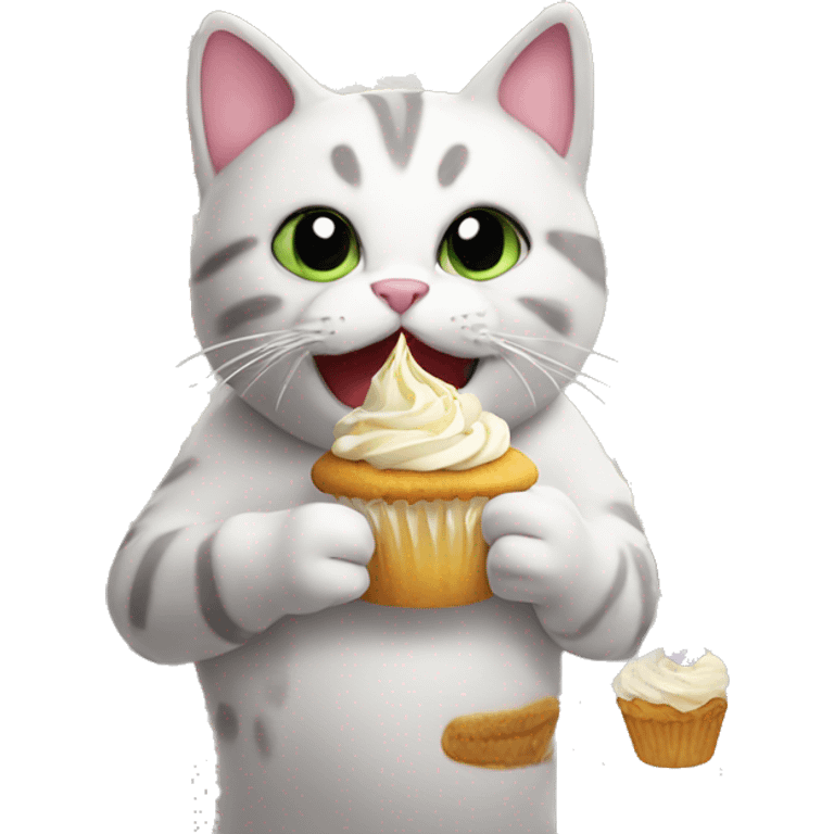 cat eating cupcake with lots of frosting emoji