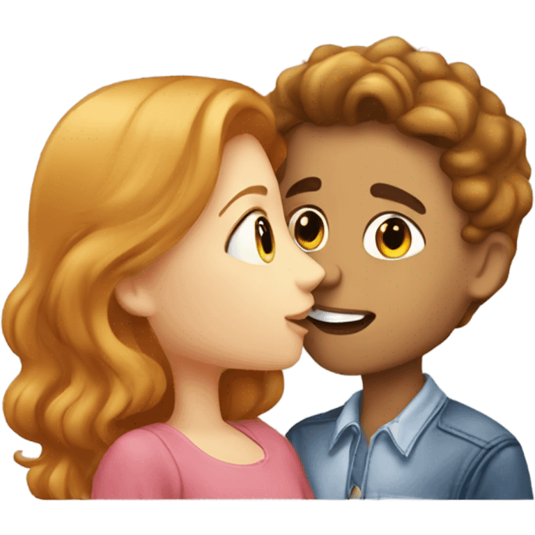 strawberry blonde girl kissing brunette boy emoji