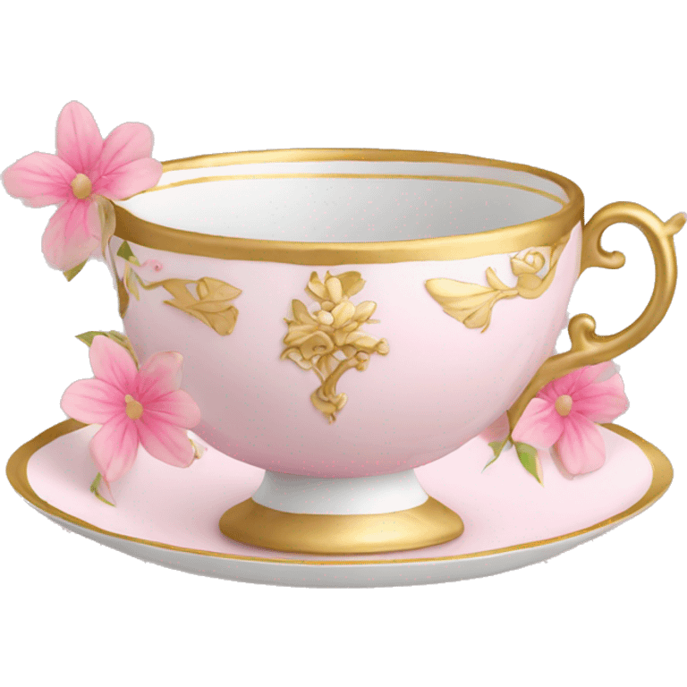 princess tea cup with pink flowers and gold details  emoji