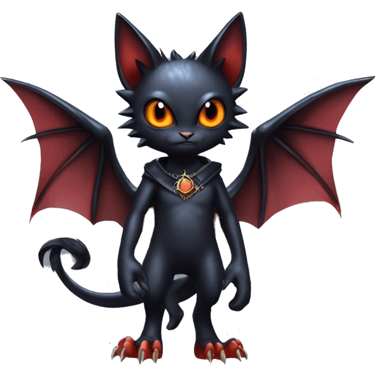 Cute edgy cool realistic vampiric dark eldritch fantasy Litten-Fakémon-Digimon with bat-wings as ears full body emoji