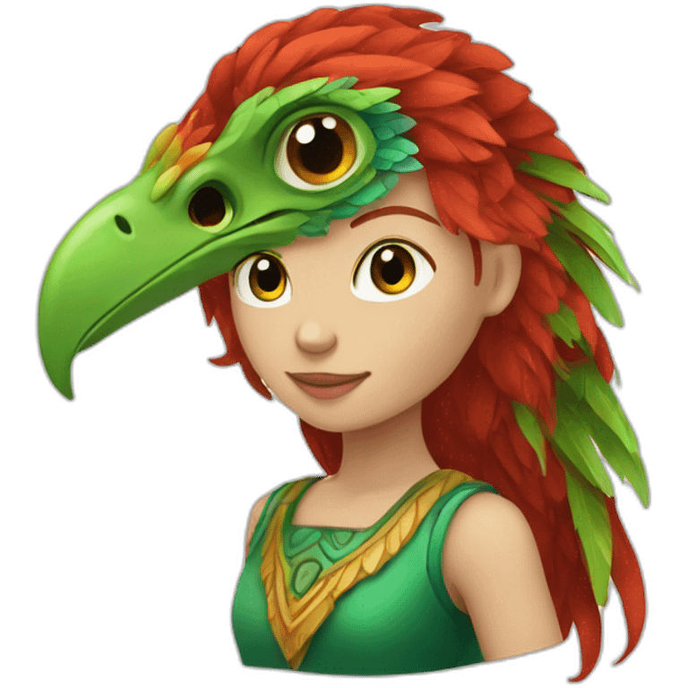 quetzalcuoatl red head, green eye, white skin girl emoji