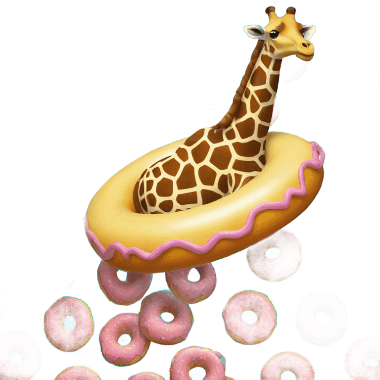 Giraffe on a donut pool floatie floating emoji