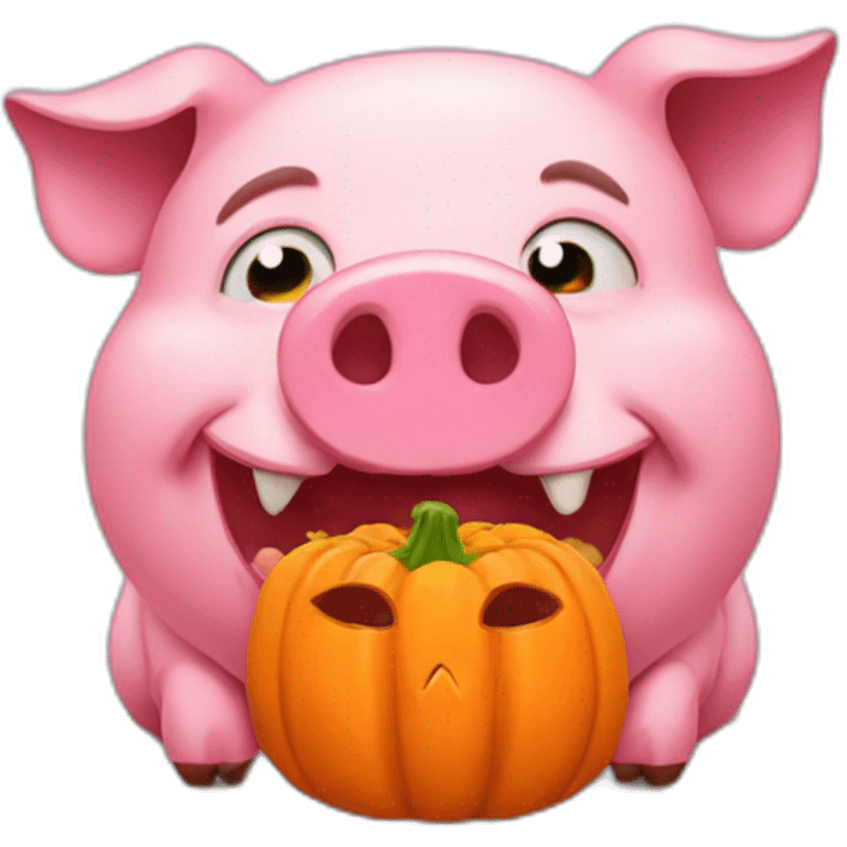 emoji of cute hungry pig that eats pumpking emoji