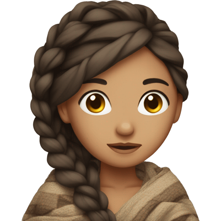 Brunette with a side braid and blanket wrapped around her  emoji