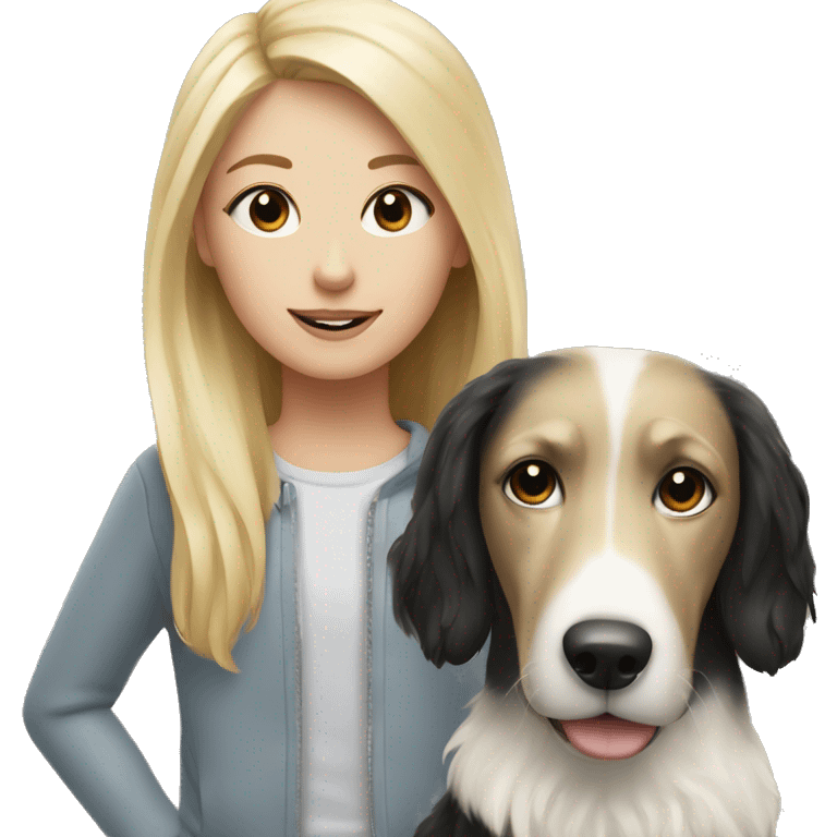 black and white dog with blonde girl emoji