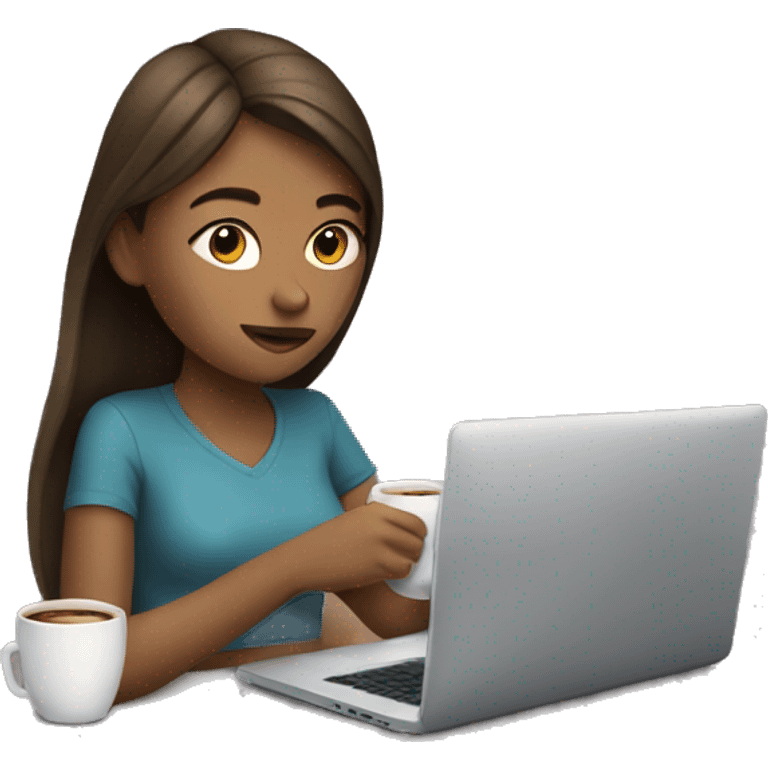 girl with laptop drinking a lot of coffee emoji