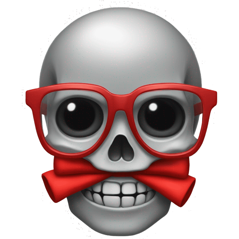 Generate a Skull wearig clear Glasses and a red Bow emoji