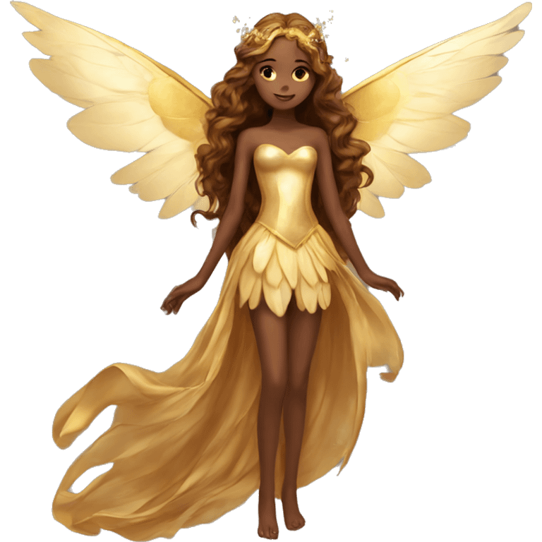 big wings, Beautiful, fairy, gold, brown, long hair emoji