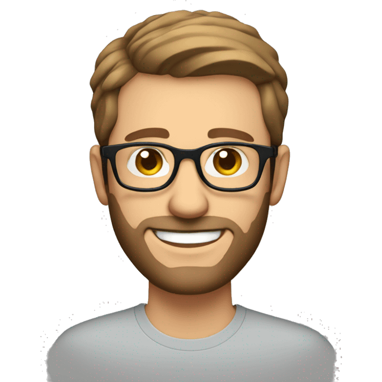 Caucasian man with short brown hair and short tight beard with wire rim glasses smiling emoji