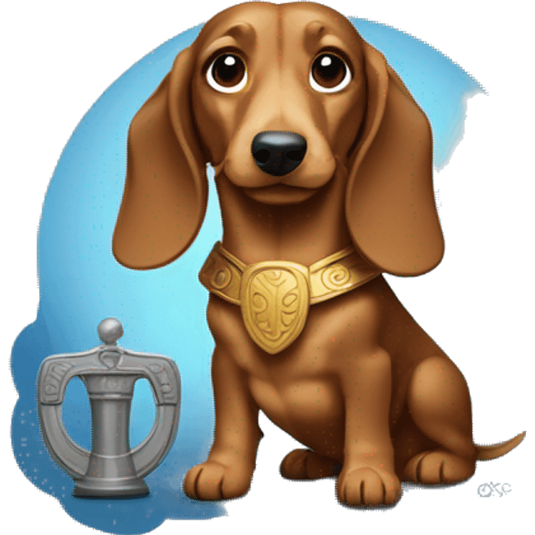 dauchund named hector as a greek god, emperor and thor all in one emoji