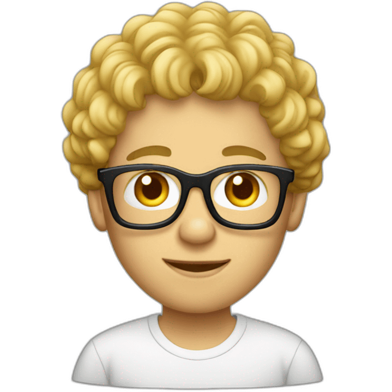 Blond man curly hair glasses t shirt emoji