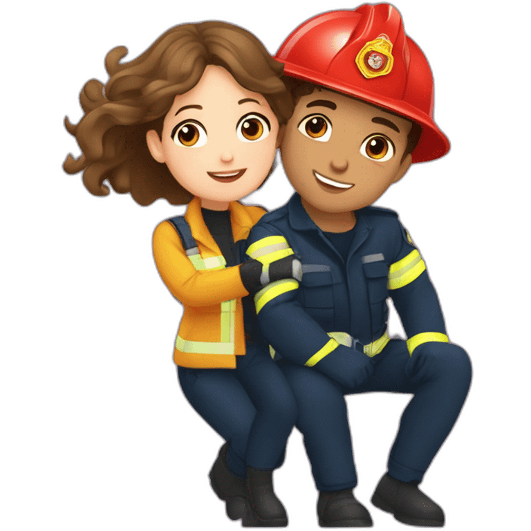 Jeune sapeurs pompiers qui fait un bisous à une copine emoji