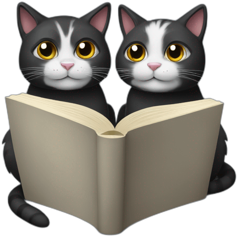 Gray and black cats reading book emoji