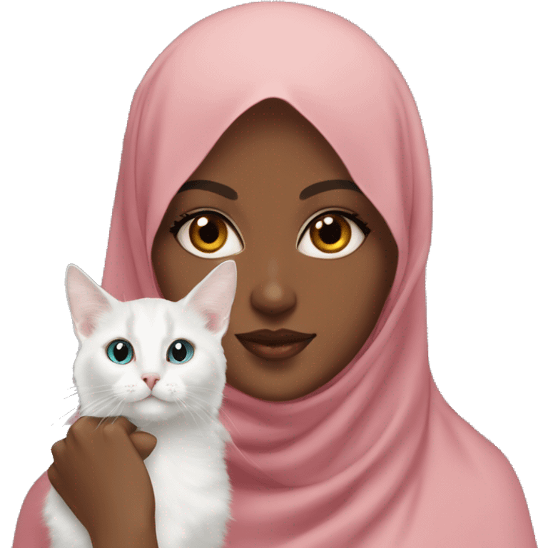 Pretty model Muslim Somali girl wearing khimar with her Turkish Angora cat  emoji