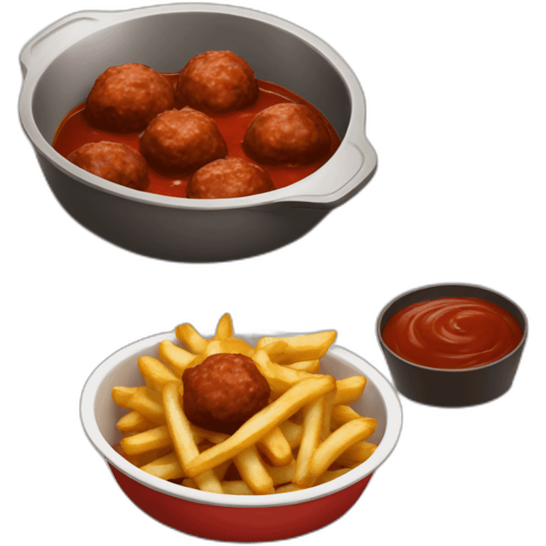 meatballs brown sauce and fries in dish emoji