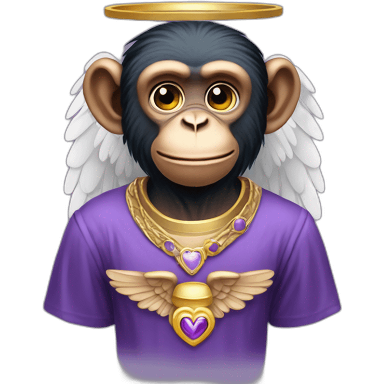 chimpanzee angel with a purple heart on his shirt emoji