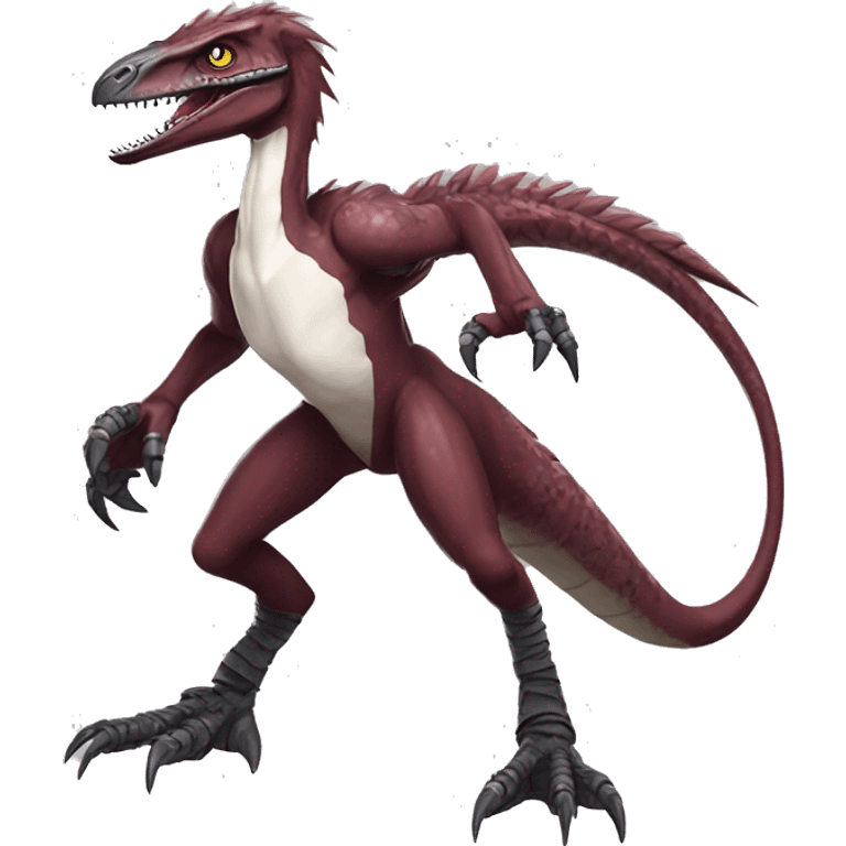 Maroon edgy badass modern velociraptor-Digimon, full body emoji