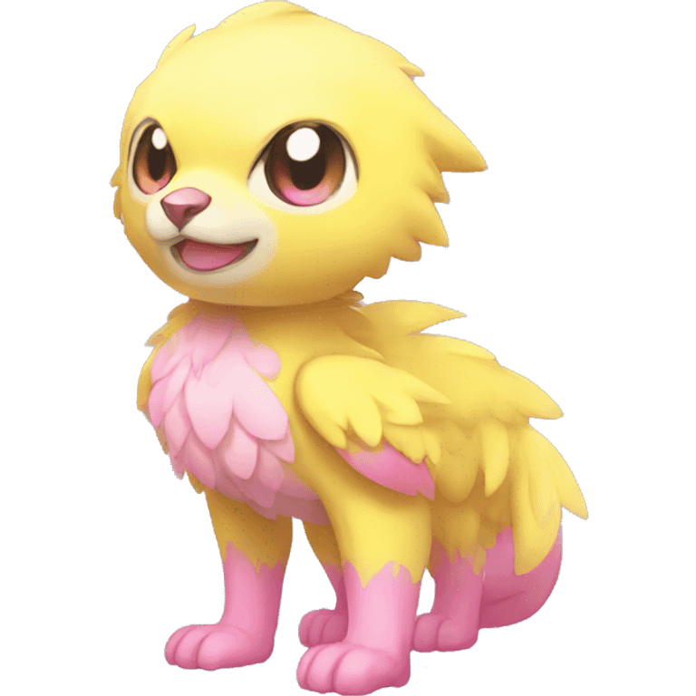 Cute cool yellow pink animal hybrid Fakemon full body emoji