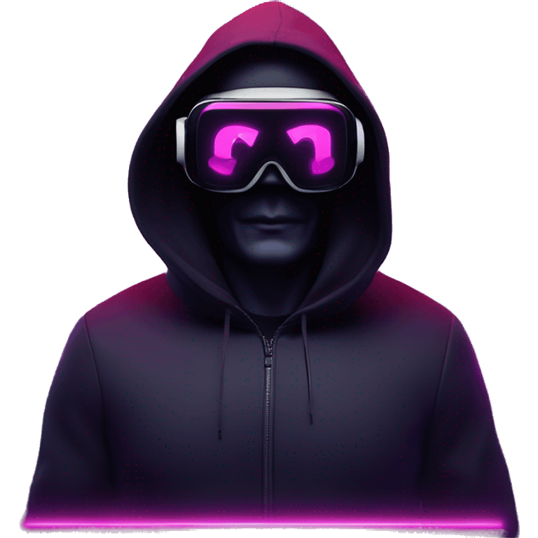 Vladimir Putin wearing a black hoodie with "OMG" letters on it and VR headset oculus quest 2 in a cyberpunk VR environment with violet neon lighting. emoji