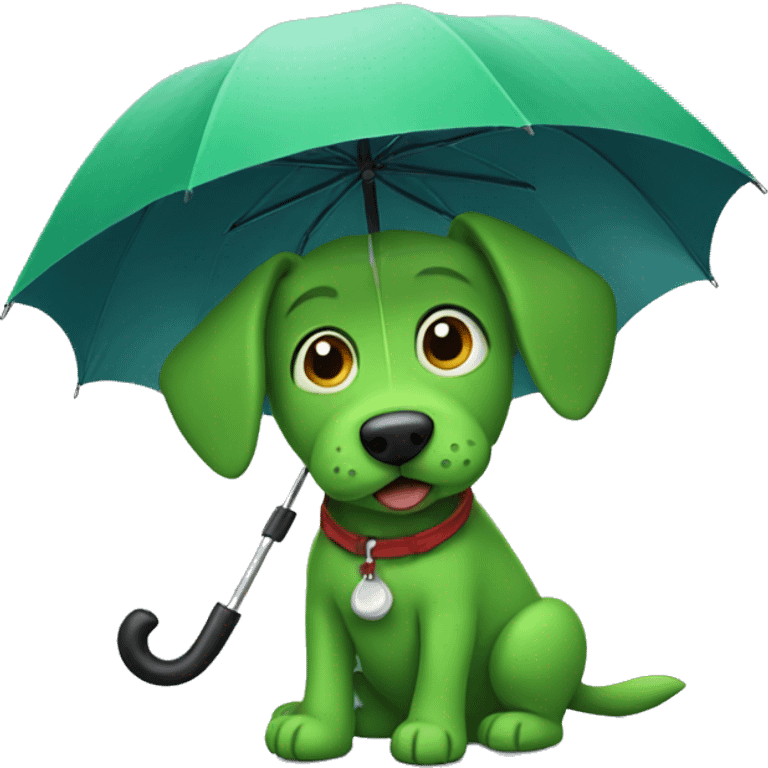 green dog with an umbrella emoji