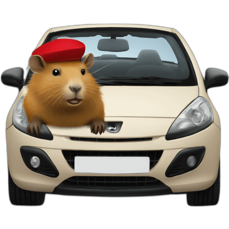 capybara with a beret in a peugeot 207 coupé cabriolet emoji