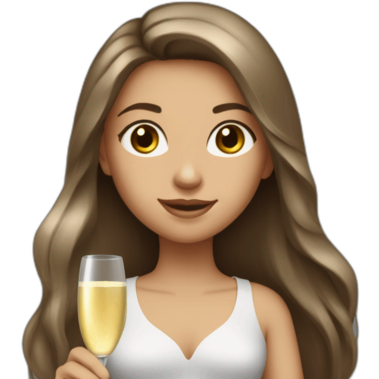 girl with long brown hair and grey eyes with bottle of champagne  emoji