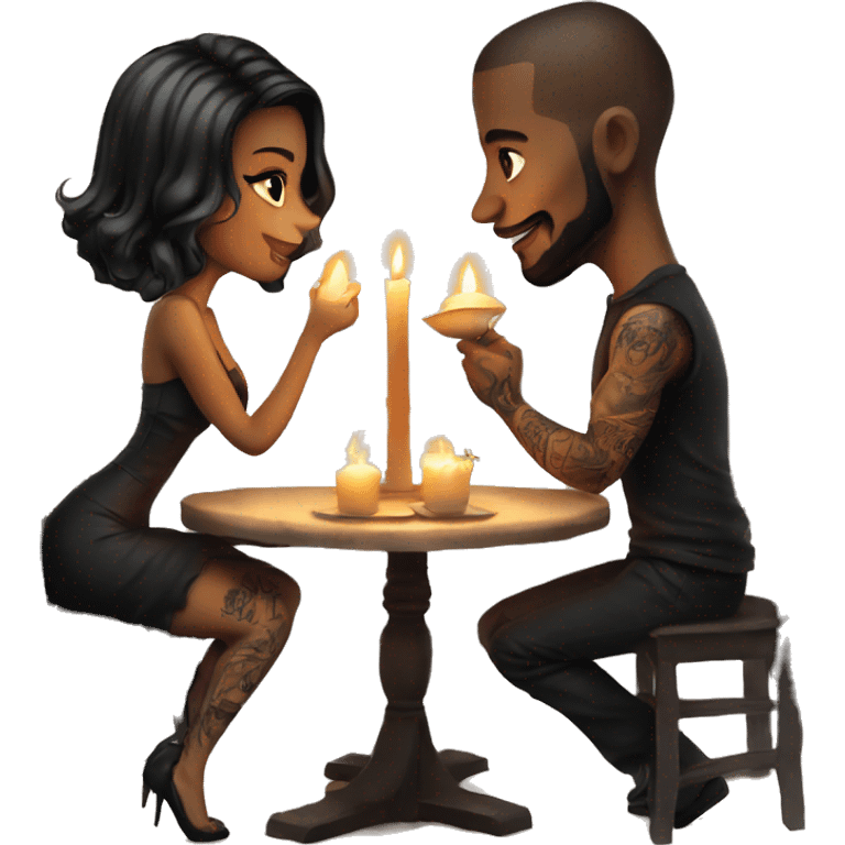 romantic candle light dinner for beautiful tattooed couple emoji