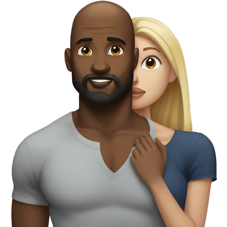 White girl brunette kissing muscular black bald man with beard emoji