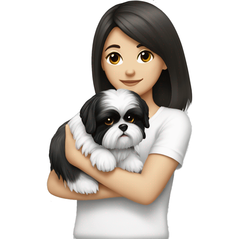 black white shihtzu with girl emoji