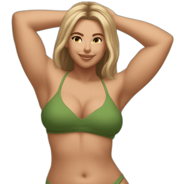 Slim-thicc Caucasian woman bikini hands in hair pose (beach body) emoji