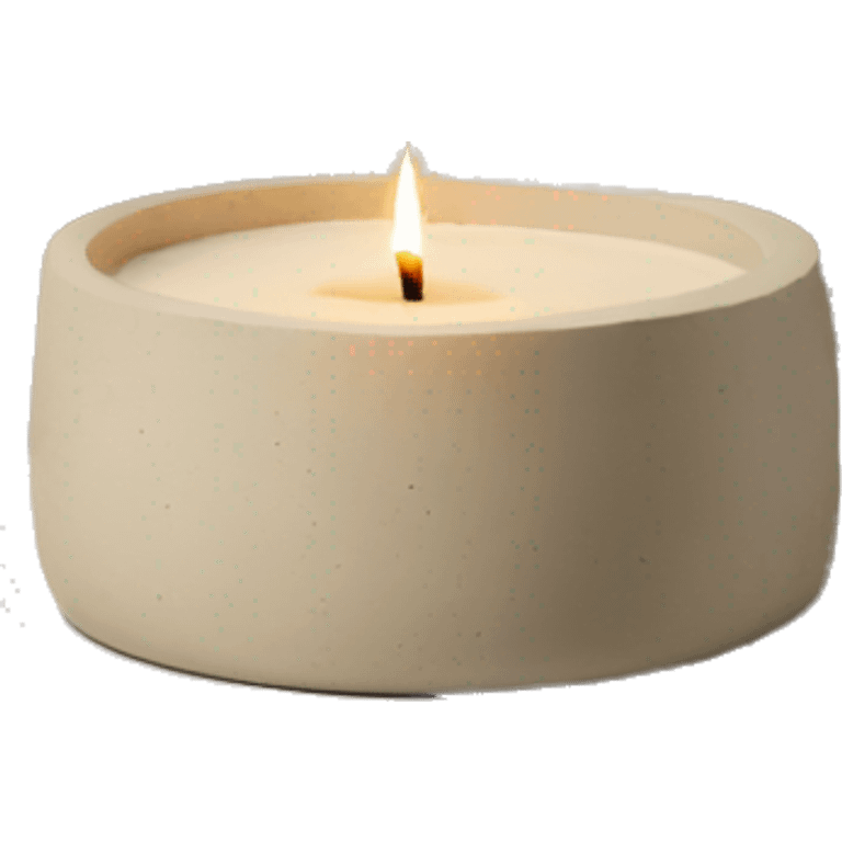 Candle in beige concrete vessel with painted pine trees emoji